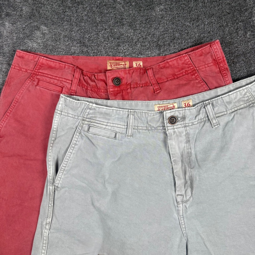 Lot of 2 Lucky Brand California Men's Shorts Size 36 Chino Flat Front Red Gray